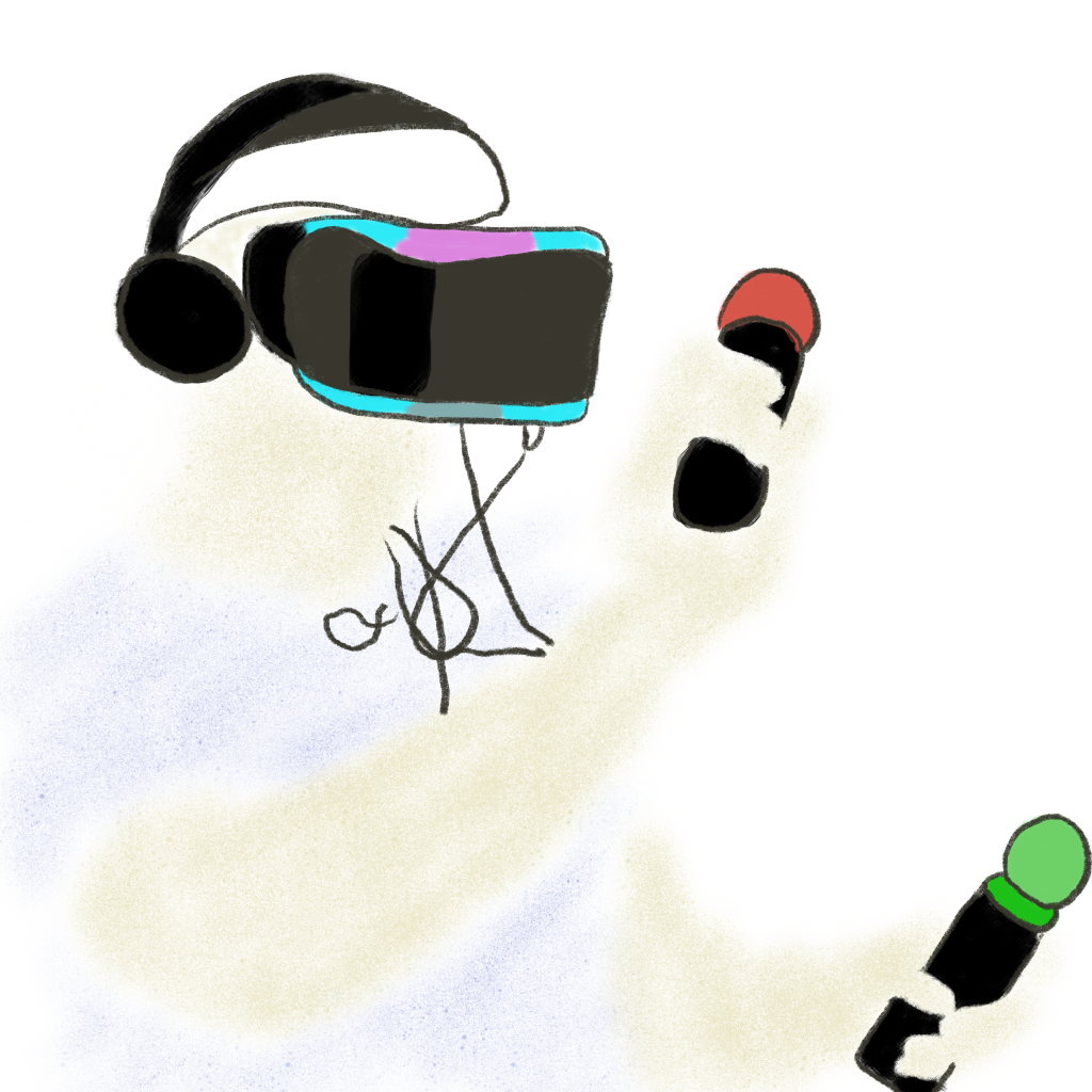 playing VR -- with the person being less in focus than the technological components 